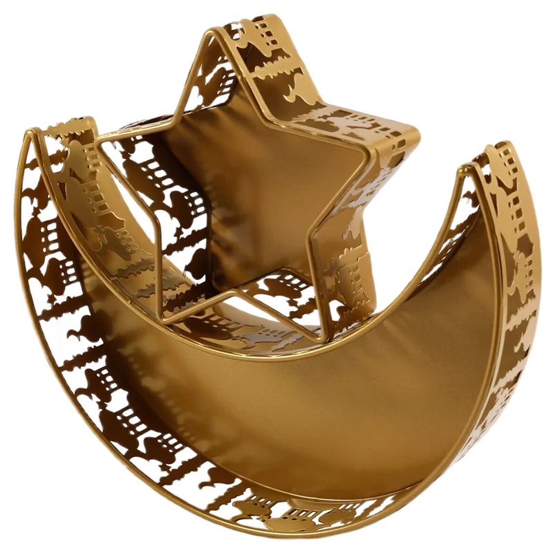 Ramadan Serviertablett Set – Halbmond & Stern aus goldenem Metall
