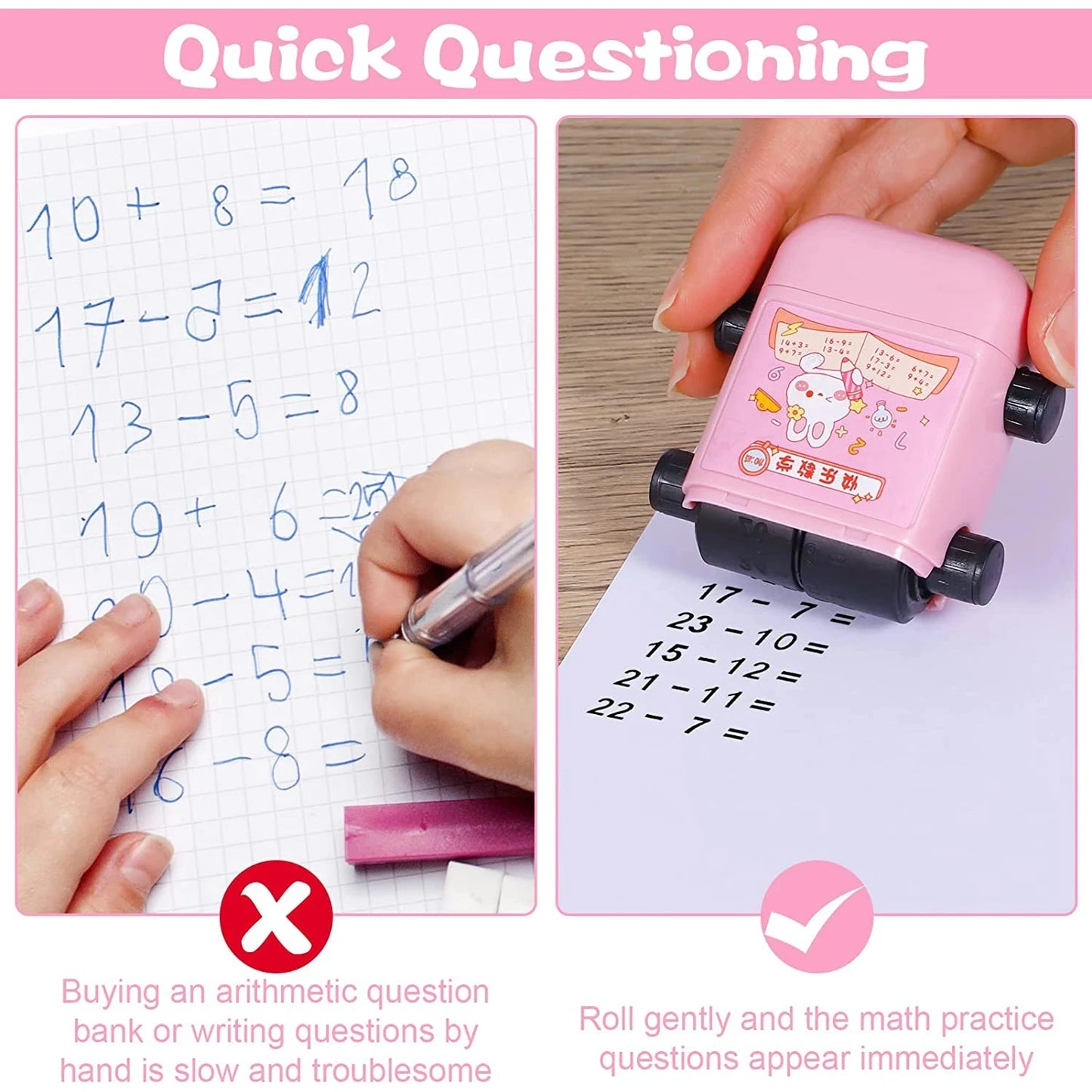 2-in-1 Mathe-Lernstempel für Kinder – Addieren & Subtrahieren mit Rollendesign