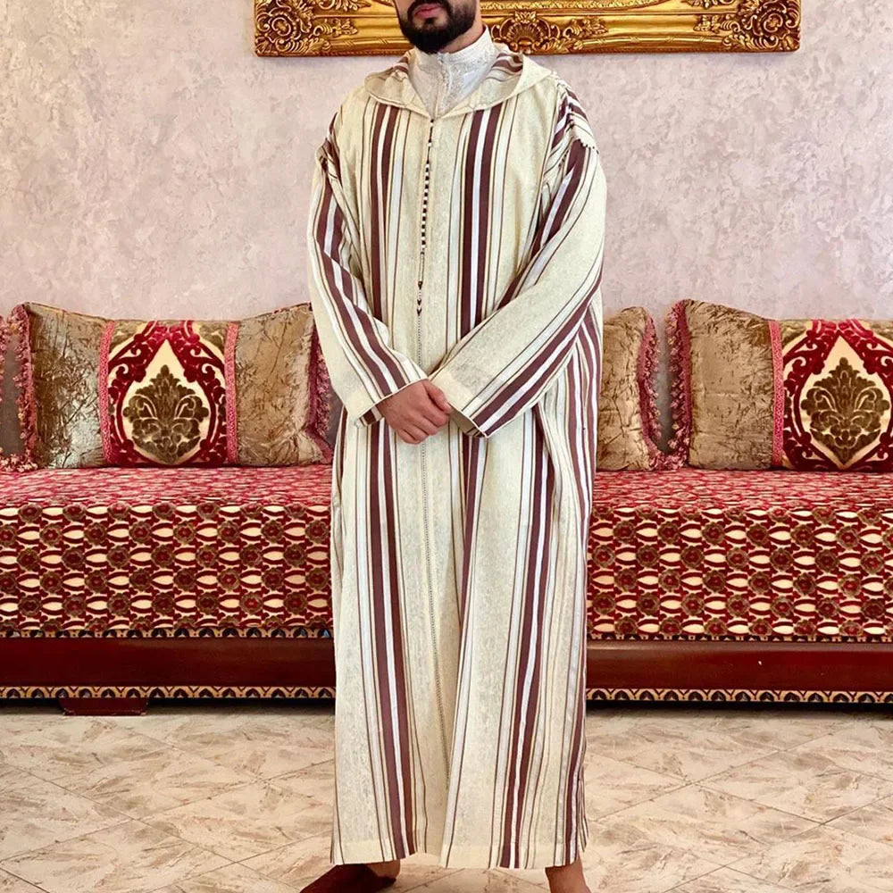 Eleganter Marokkanischer Kaftan für Herren – Lockerer Schnitt mit Traditionellem Stickmuster