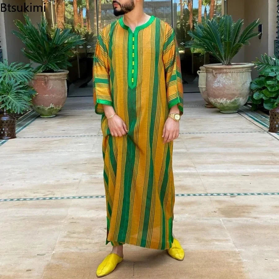 Eleganter Marokkanischer Kaftan für Herren – Lockerer Schnitt mit Traditionellem Stickmuster