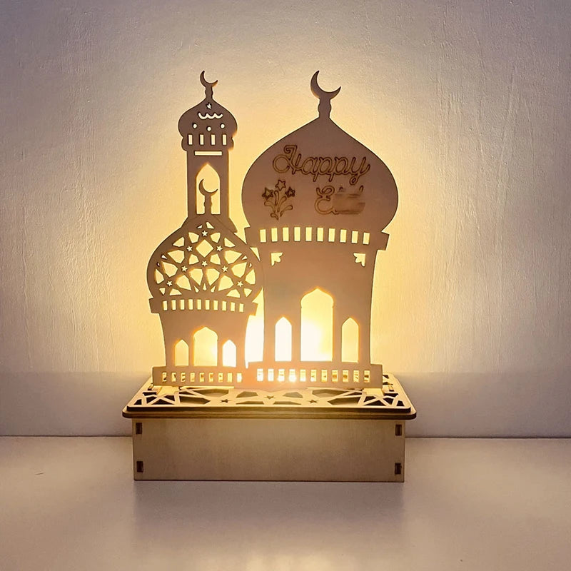 Wooden LED Lamp – Islamic Ramadan & Eid Table Ornament