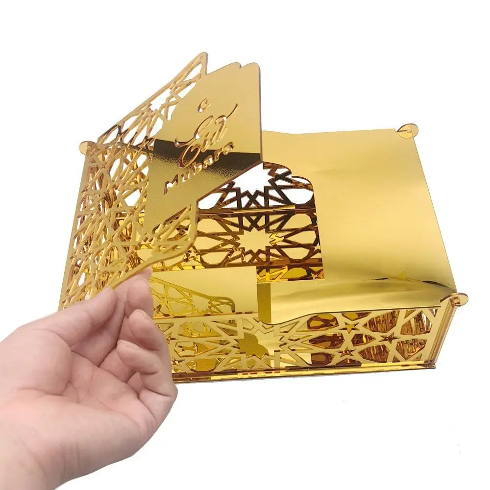 Luxuriöse Goldene Acryl Bonbon- und Aufbewahrungsbox – Elegante Ramadan & Festtagsdekoration