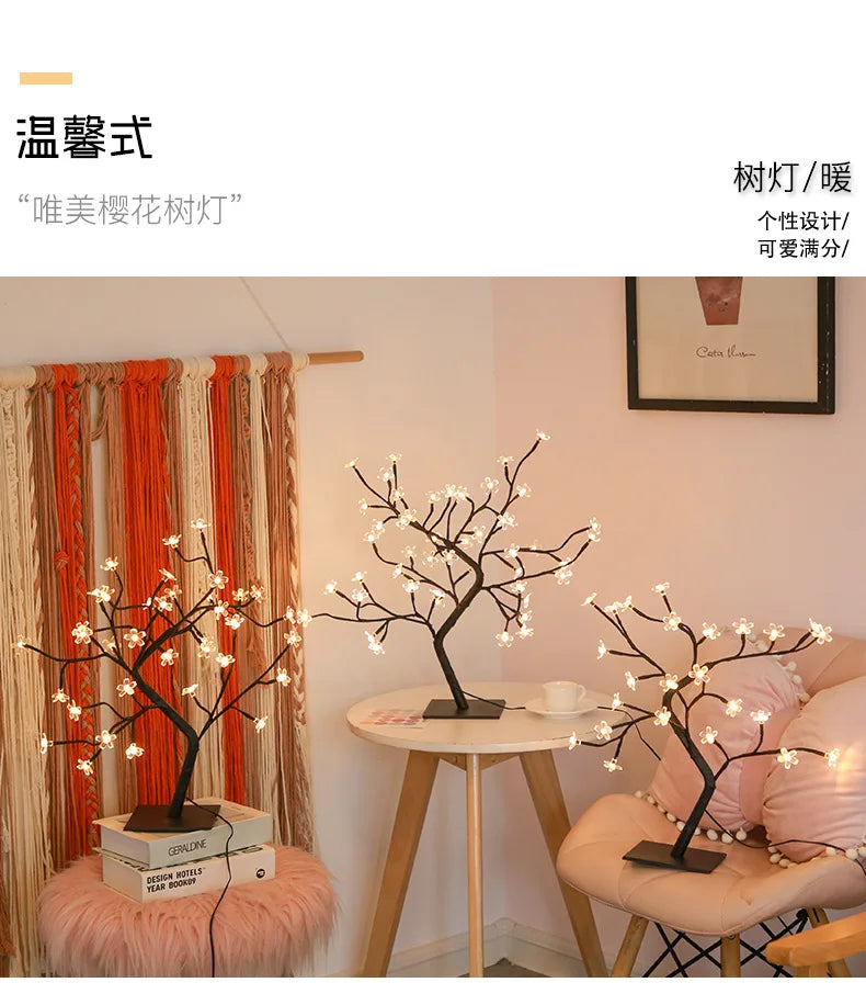LED Kirschblüten-Baum Lampe – Warmweiß – 24/36/48 LEDs – USB & Batteriebetrieb