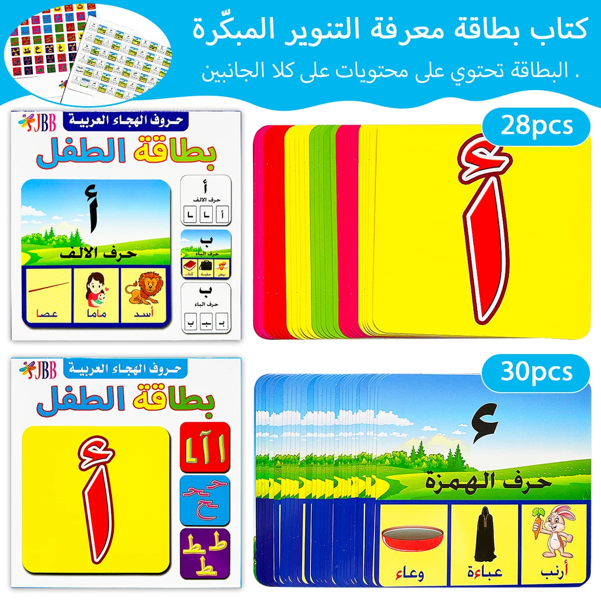 Lernkarten für Arabisches Alphabet – 28 Stück, Pädagogisches Spielzeug für Kinder