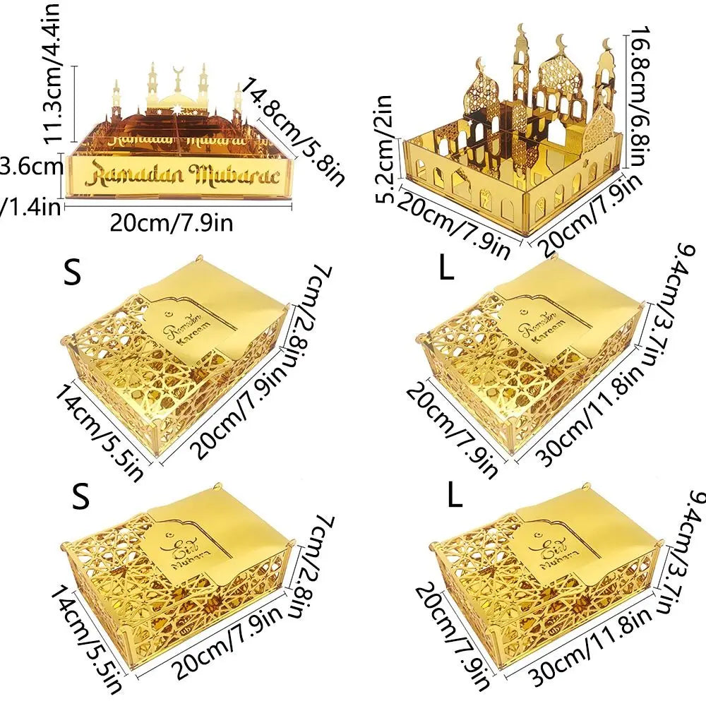 Luxuriöse Goldene Acryl Bonbon- und Aufbewahrungsbox – Elegante Ramadan & Festtagsdekoration