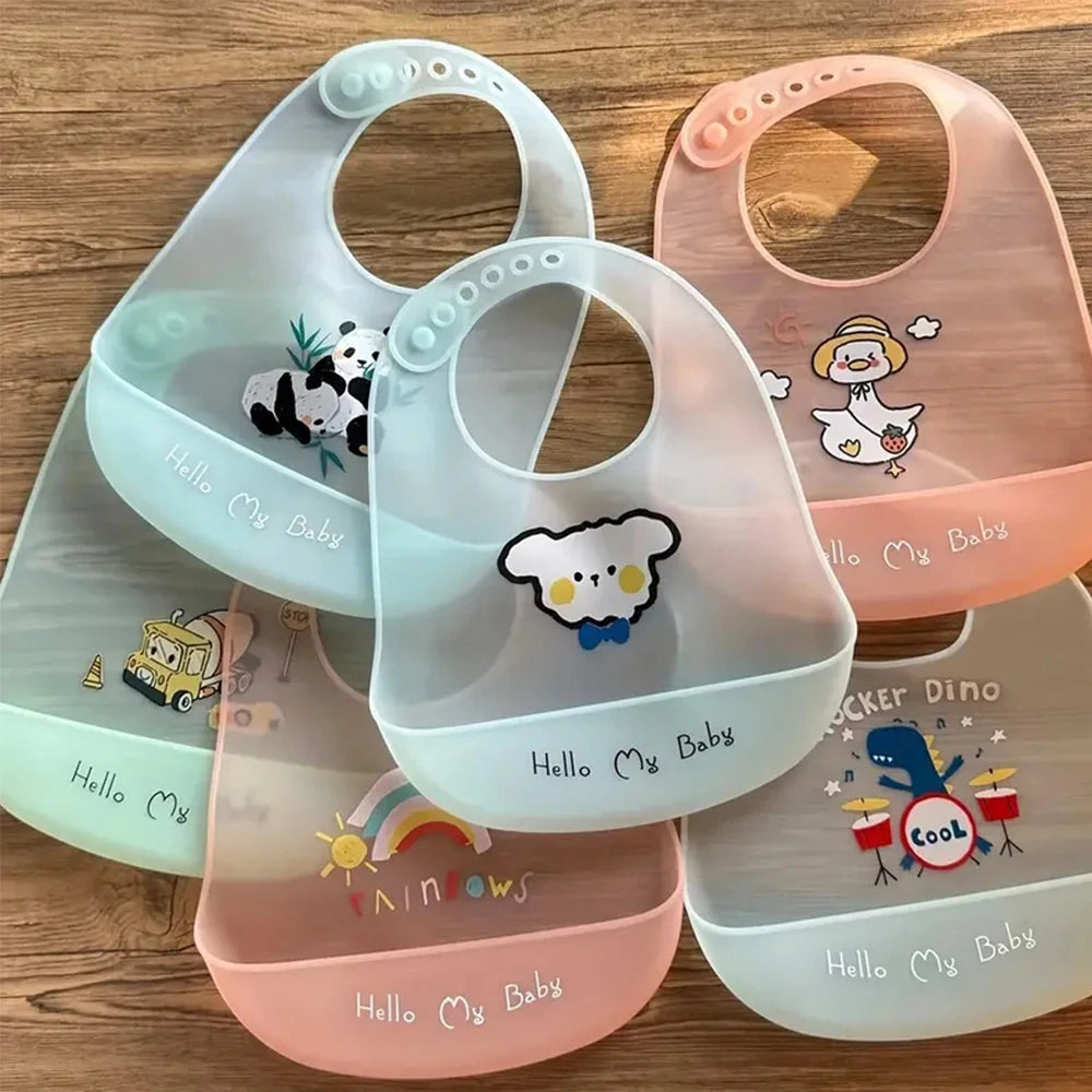 Wasserdichte Baby-Lätzchen aus Silikon, Verstellbare Weiche Babylätzchen mit Süßen Tiermotiven, Unisex für Jungen & Mädchen, Fütterungszubehör