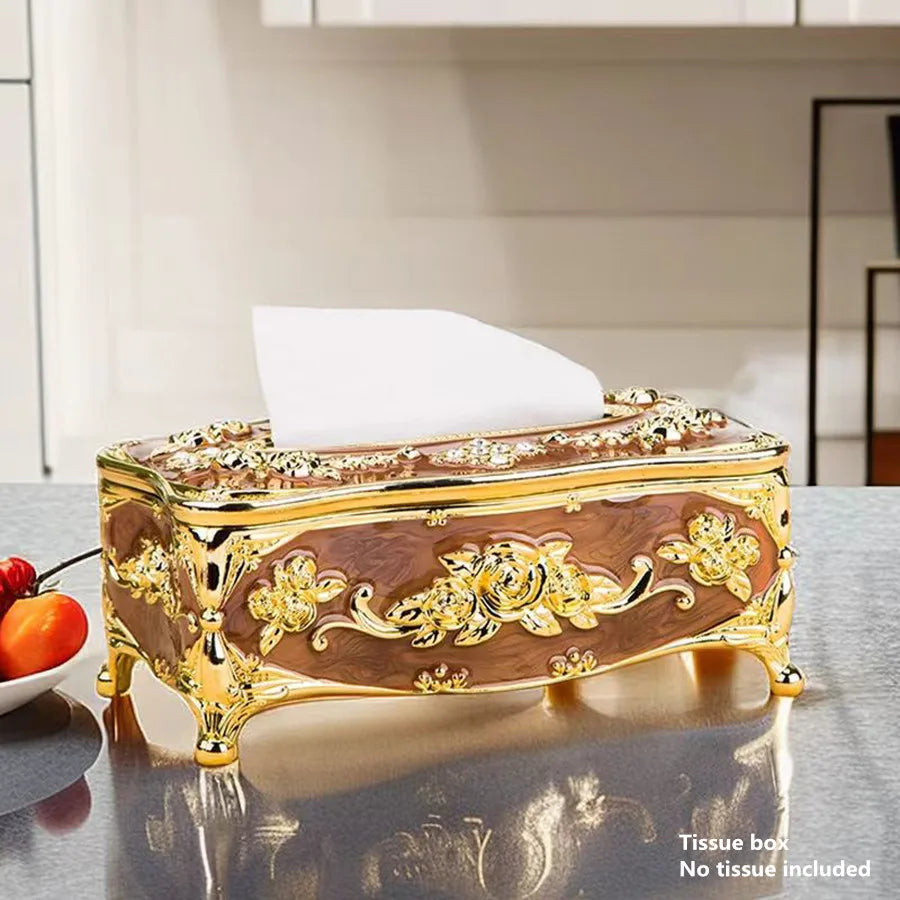 Europäische Taschentuchbox – Luxuriöser Tischspender mit Blumenverzierung, Hochwertiger Serviettenhalter für Wohnzimmer, Küche oder Hotel