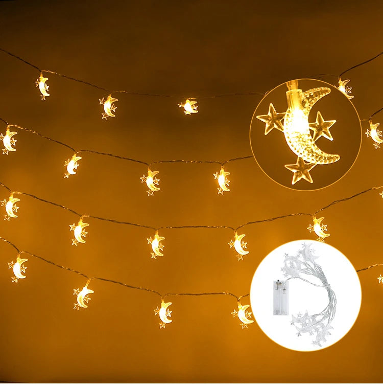 LED Lichterkette Stern & Mond – Batteriebetrieben, Warmweiß oder Bunt