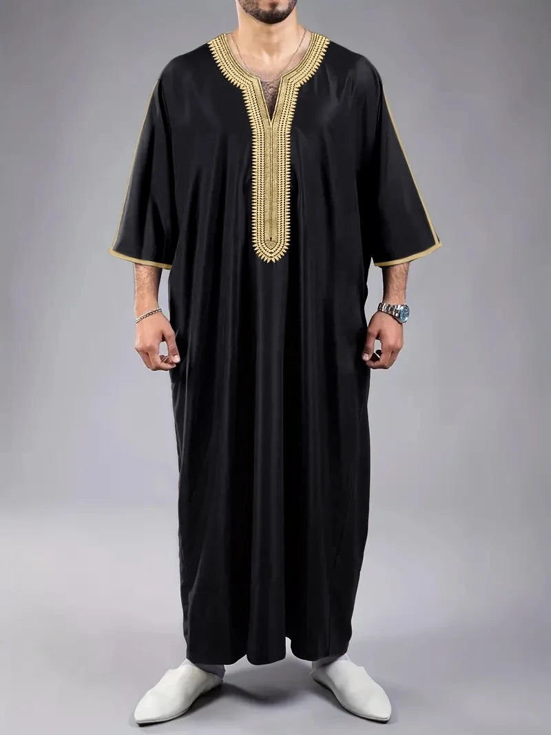 Herren Kaftan mit Stickerei – Locker geschnitten, kurzärmlig, atmungsaktiv – Traditionelles marokkanisches Design