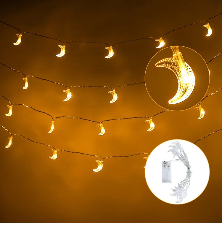 LED Lichterkette Stern & Mond – Batteriebetrieben, Warmweiß oder Bunt