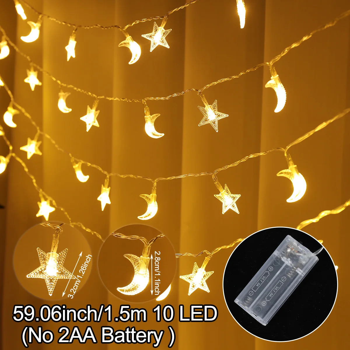 LED Lichterkette – Mond & Laterne Ramadan Dekoration, Warmweiß