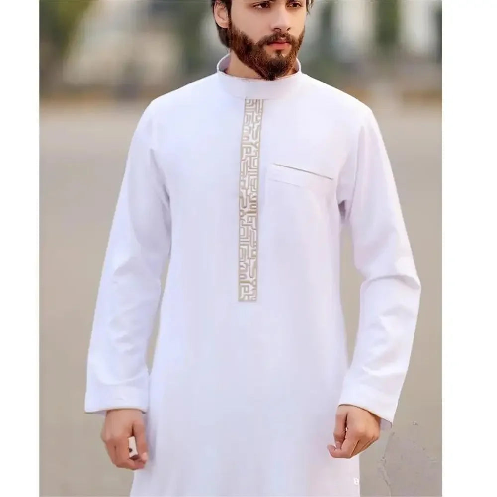 Eleganter Marokkanischer Kaftan für Herren – Lockerer Schnitt mit Traditionellem Stickmuster