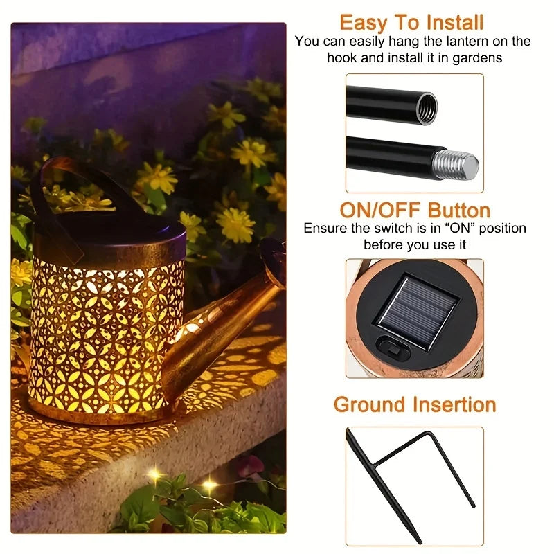 Solar-Gießkannenlampe mit LED-Lichterkette & Fließwasser-Effekt – Gartendekoration mit Haken