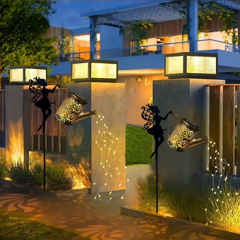 Solar Gießkanne mit LED-Lichterkette – Gartenfee Dekolampe, Wasserdicht, Warmweiß
