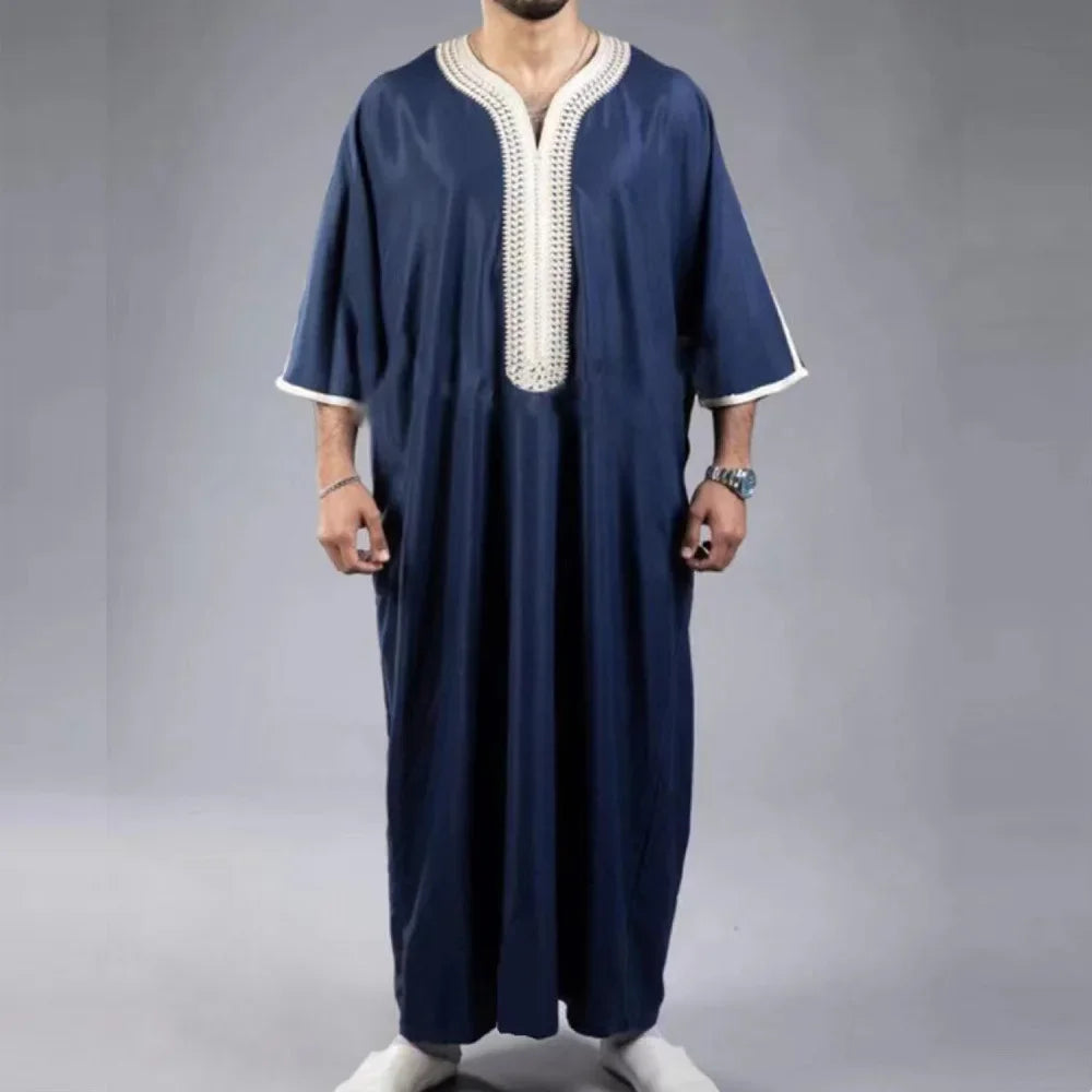 Eleganter Marokkanischer Kaftan für Herren – Lockerer Schnitt mit Traditionellem Stickmuster