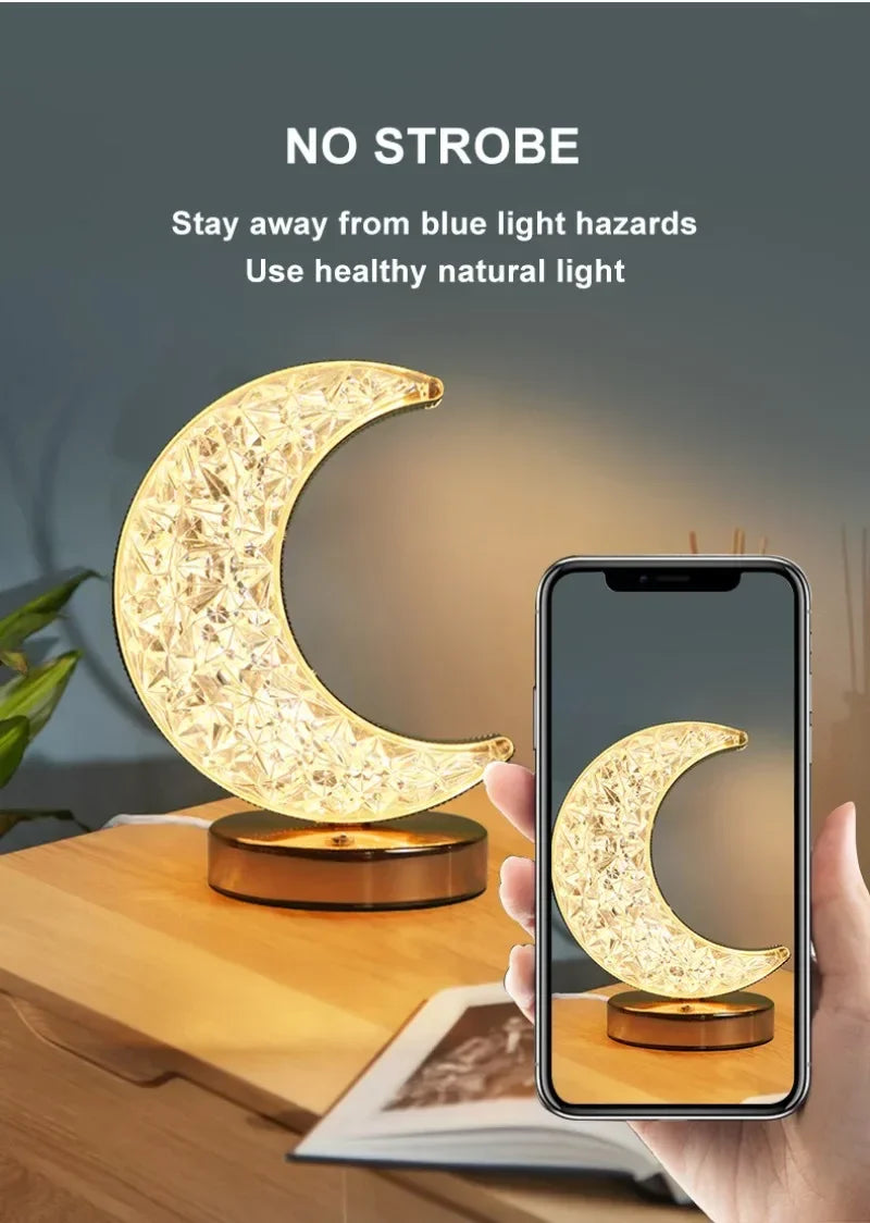 Kristall-Mondlampe – Touch-Dimmbar, USB-Wiederaufladbar, 3 Lichtfarben, LED-Nachtlicht für Schlafzimmer & Wohnambiente