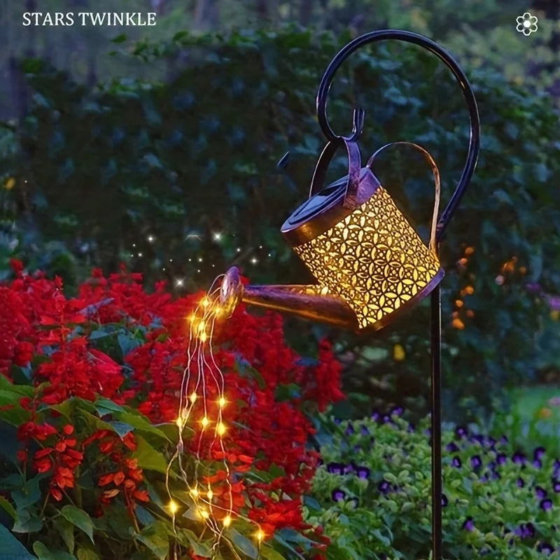 Solar-Gießkannenlampe mit LED-Lichterkette & Fließwasser-Effekt – Gartendekoration mit Haken