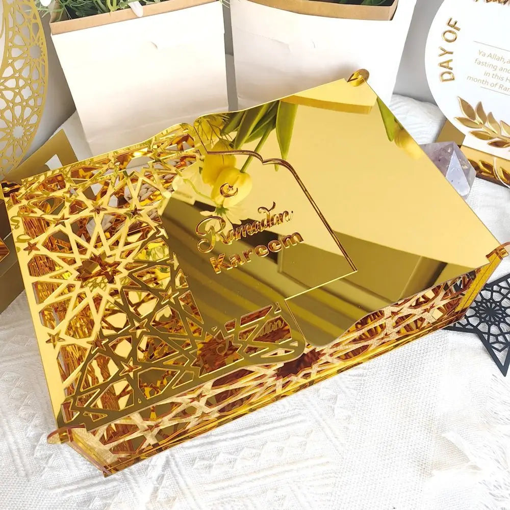 Luxuriöse Goldene Acryl Bonbon- und Aufbewahrungsbox – Elegante Ramadan & Festtagsdekoration