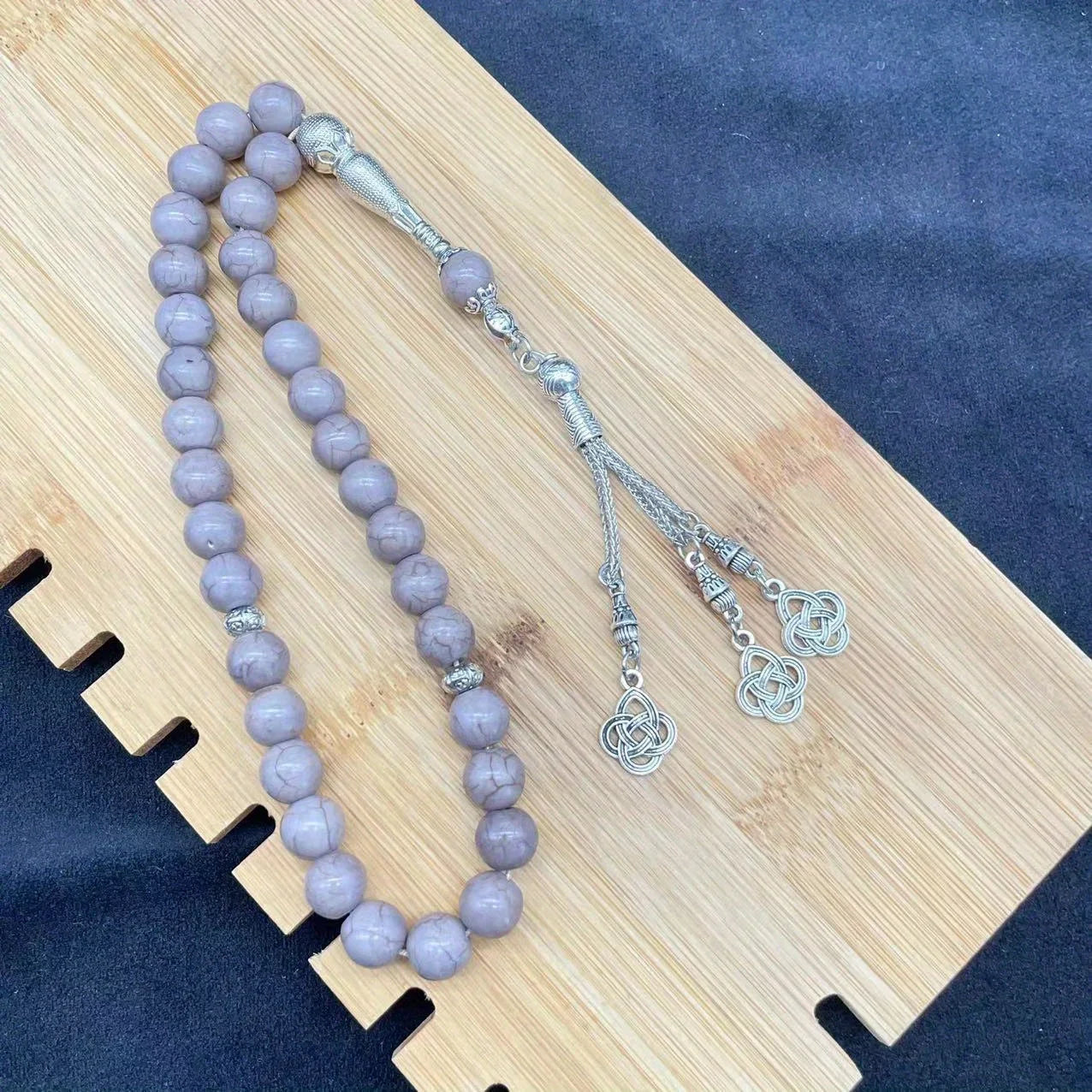 Islamischer Gebetsrosenkranz – Handgefertigte Harzperlen mit Quasten, Türkisfarben, Tasbih mit 33 Perlen