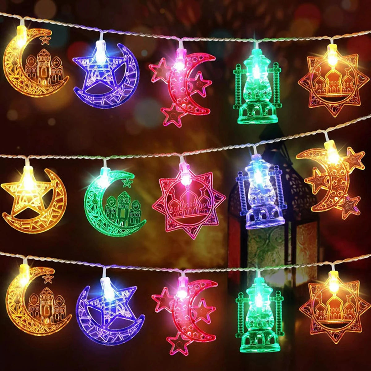 LED Lichterkette Stern & Mond – Batteriebetrieben, Warmweiß oder Bunt