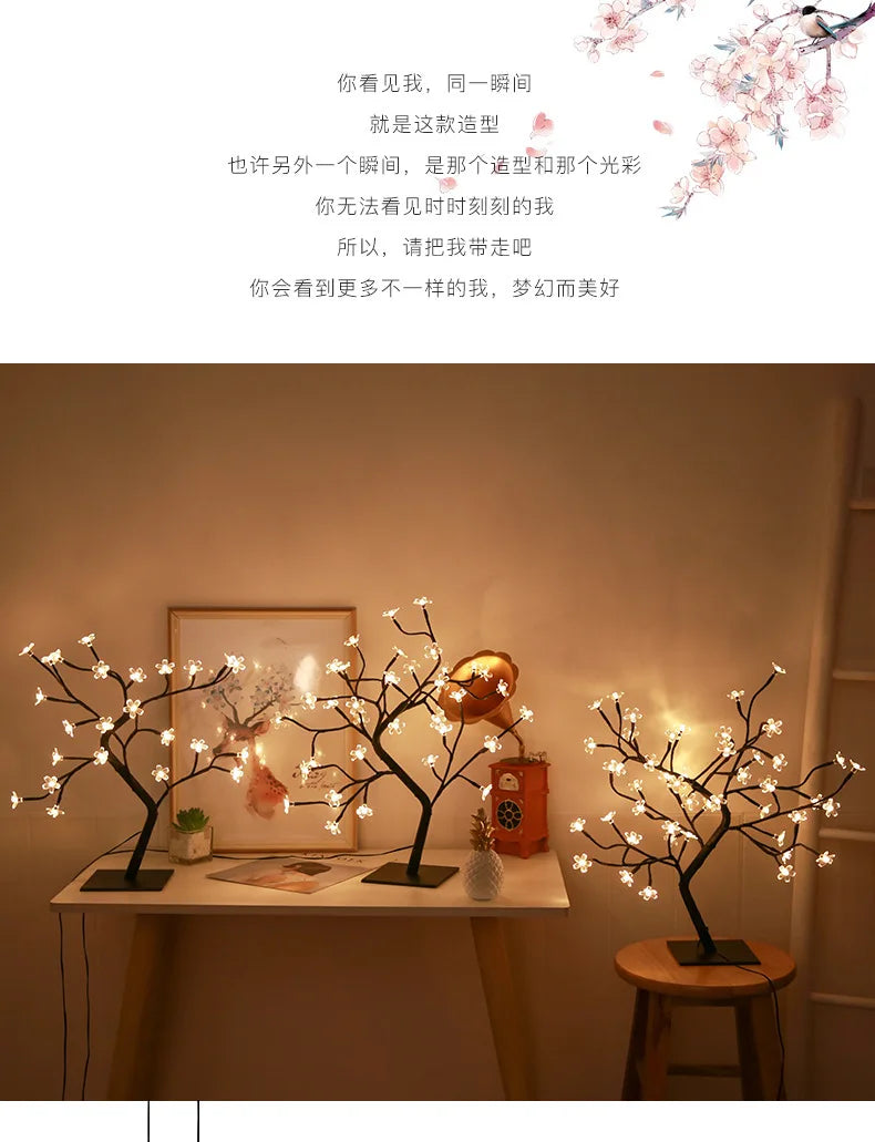 LED Kirschblüten-Baum Lampe – Warmweiß – 24/36/48 LEDs – USB & Batteriebetrieb