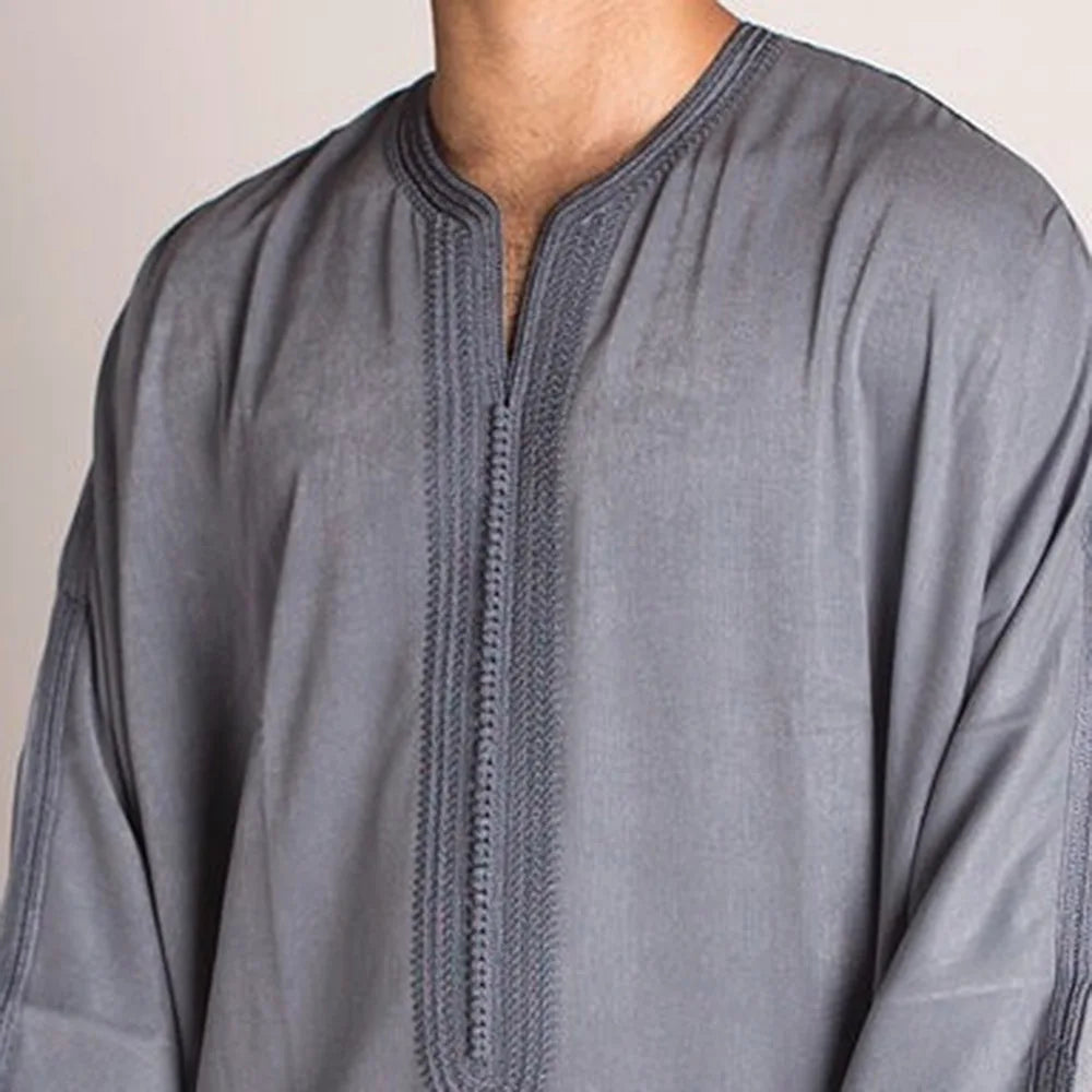 Eleganter Marokkanischer Kaftan für Herren – Lockerer Schnitt mit Traditionellem Stickmuster