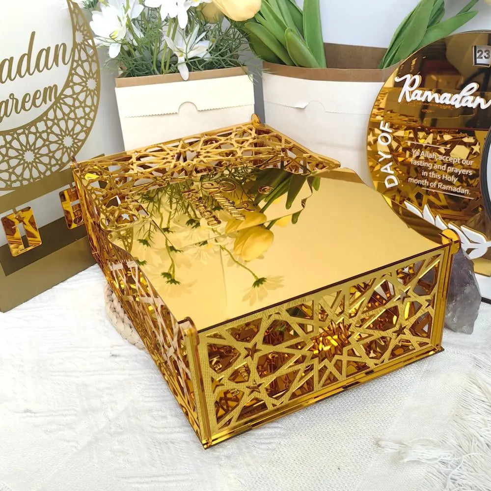 Luxuriöse Goldene Acryl Bonbon- und Aufbewahrungsbox – Elegante Ramadan & Festtagsdekoration