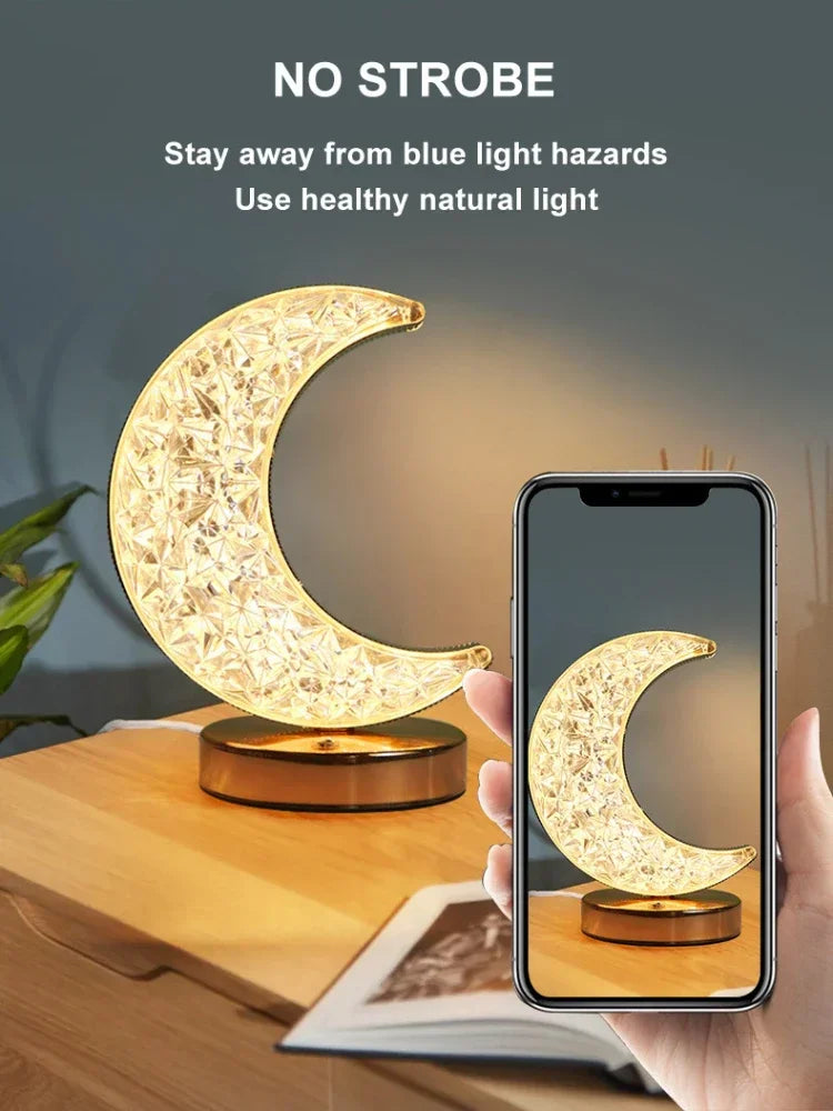 Kristall-Mondlampe – Touch-Dimmbar, USB-Wiederaufladbar, 3 Lichtfarben, LED-Nachtlicht für Schlafzimmer & Wohnambiente