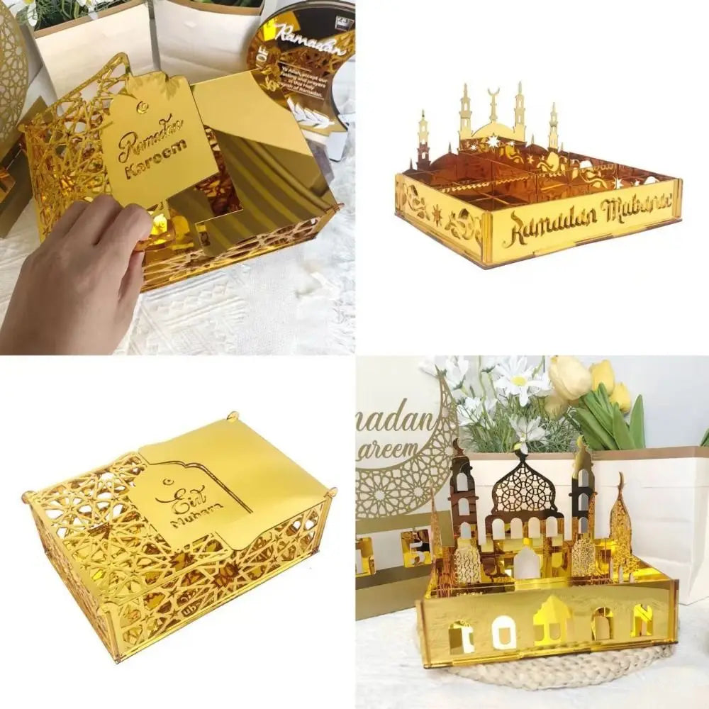Luxuriöse Goldene Acryl Bonbon- und Aufbewahrungsbox – Elegante Ramadan & Festtagsdekoration