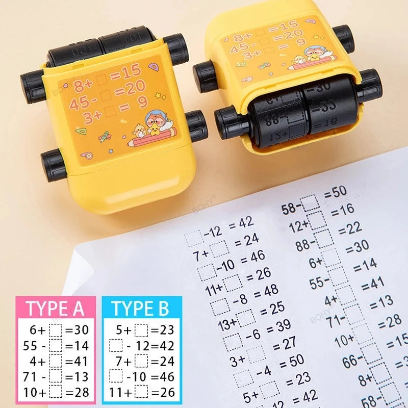 2-in-1 Mathe-Lernstempel für Kinder – Addieren & Subtrahieren mit Rollendesign