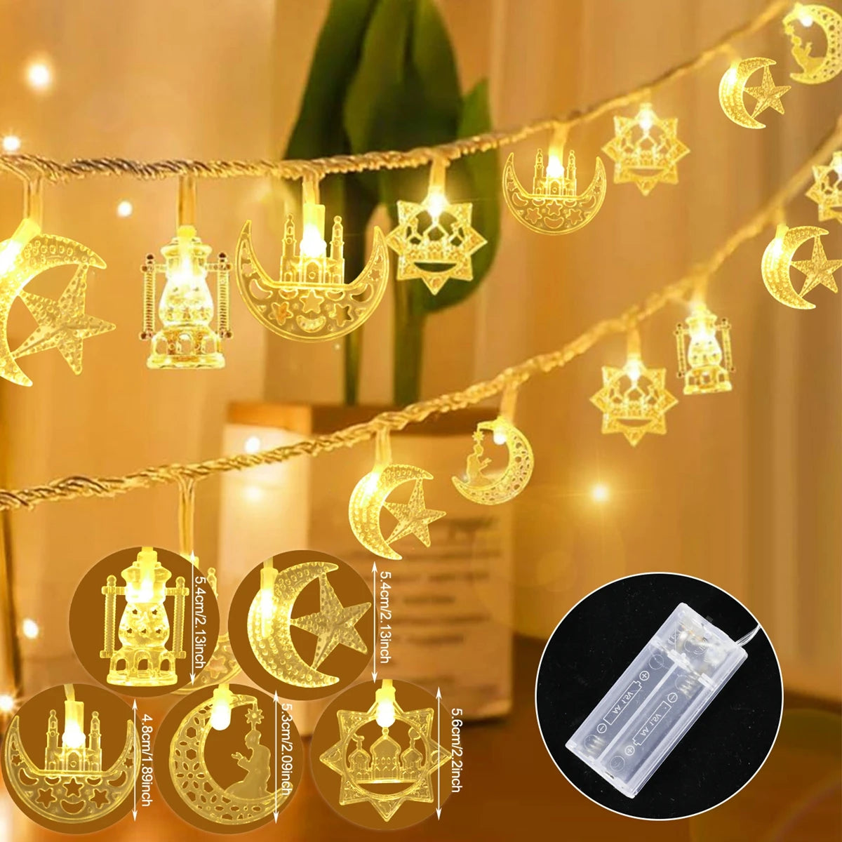 LED Lichterkette Stern & Mond – Batteriebetrieben, Warmweiß oder Bunt