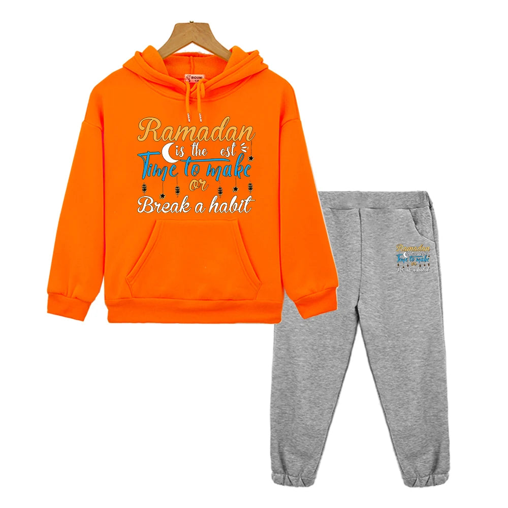 Children’s Ramadan Outfit – Hoodie Set for Boys & Girls with Moon Motif