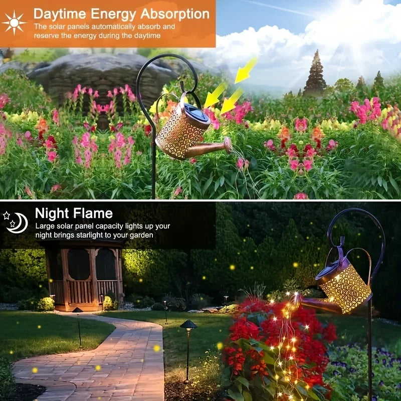Solar-Gießkannenlampe mit LED-Lichterkette & Fließwasser-Effekt – Gartendekoration mit Haken
