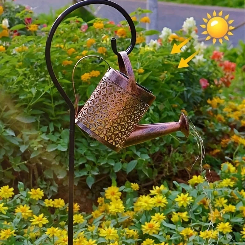 Solar-Gießkannenlampe mit LED-Lichterkette & Fließwasser-Effekt – Gartendekoration mit Haken