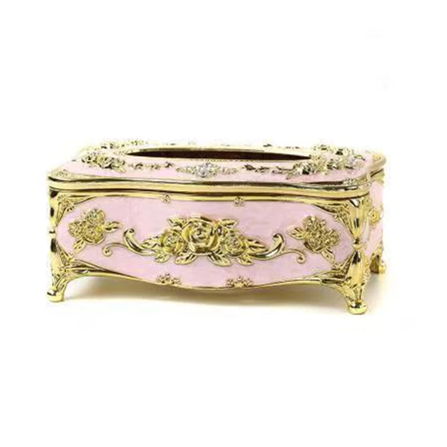Europäische Taschentuchbox – Luxuriöser Tischspender mit Blumenverzierung, Hochwertiger Serviettenhalter für Wohnzimmer, Küche oder Hotel