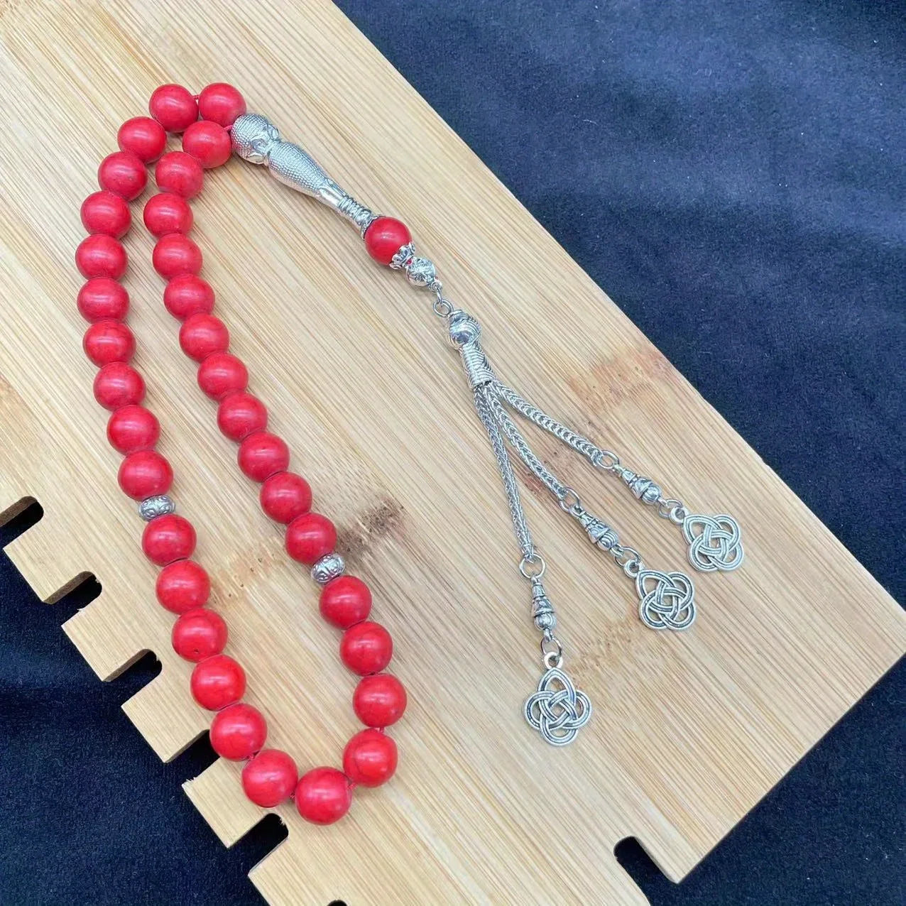 Islamischer Gebetsrosenkranz – Handgefertigte Harzperlen mit Quasten, Türkisfarben, Tasbih mit 33 Perlen