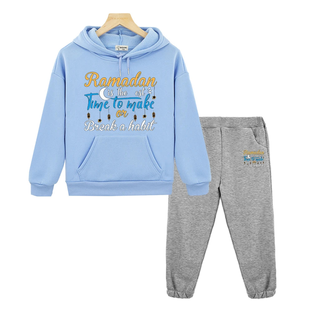 Children’s Ramadan Outfit – Hoodie Set for Boys & Girls with Moon Motif