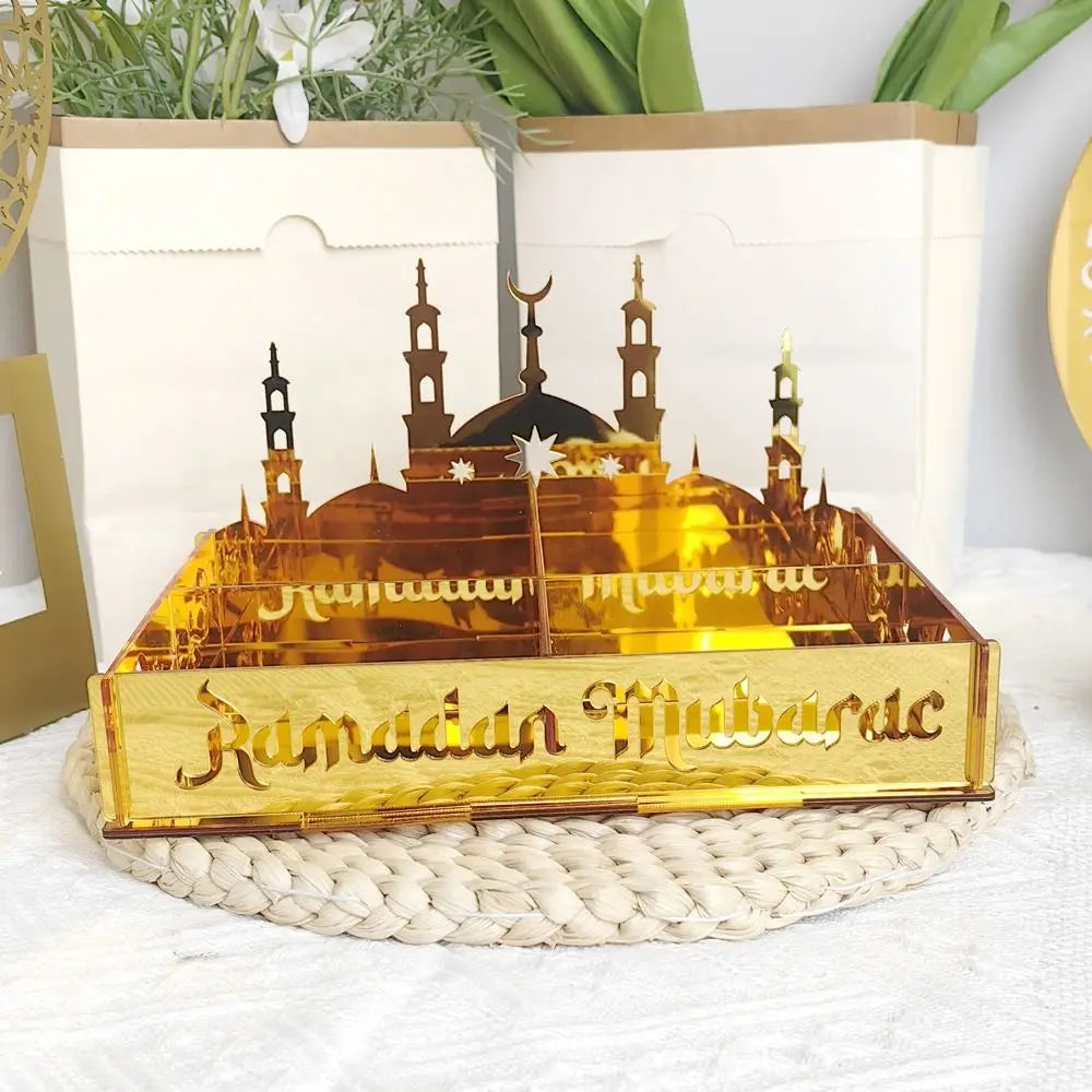 Luxuriöse Goldene Acryl Bonbon- und Aufbewahrungsbox – Elegante Ramadan & Festtagsdekoration