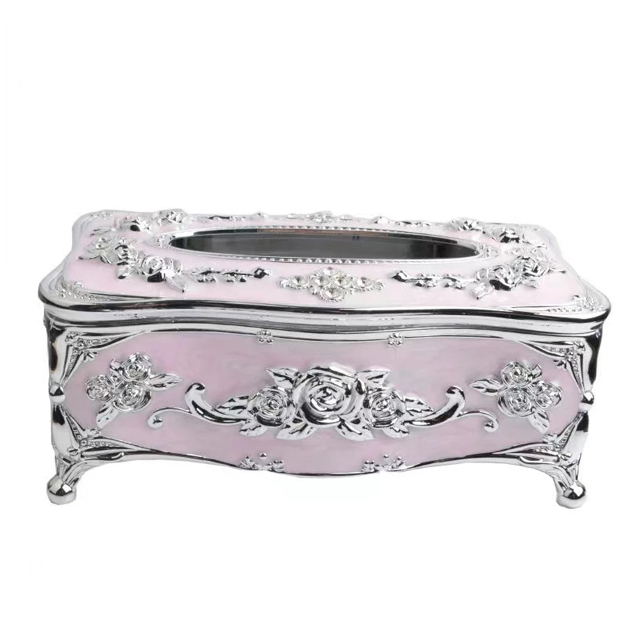 Europäische Taschentuchbox – Luxuriöser Tischspender mit Blumenverzierung, Hochwertiger Serviettenhalter für Wohnzimmer, Küche oder Hotel