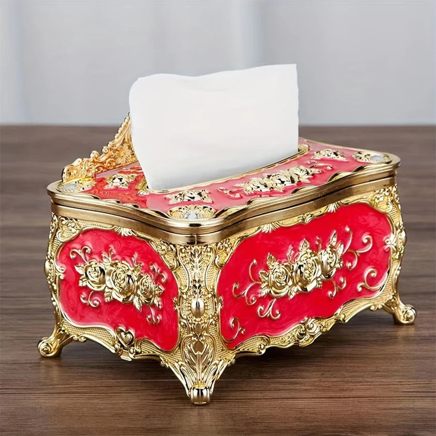 Luxuriöse Europäische Taschentuchbox – Goldverzierte Serviettenhalterung für Wohnzimmer, Hotel & Restaurant, Hochwertige Tischdekoration