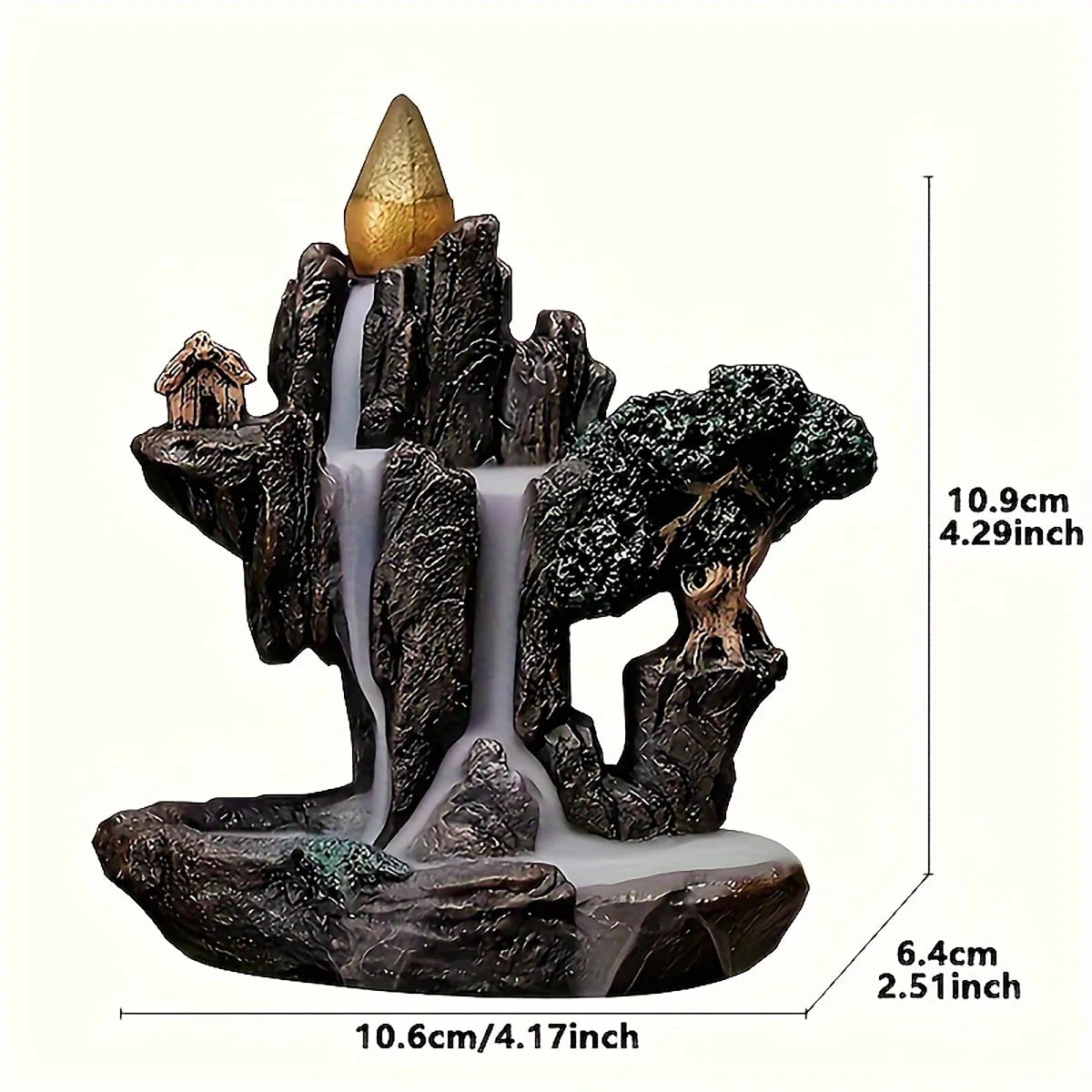 Räucherkegelhalter „Bergwasserfall“ – Aromatherapie & Dekoration aus Kunstharz mit 60 Duftkegeln