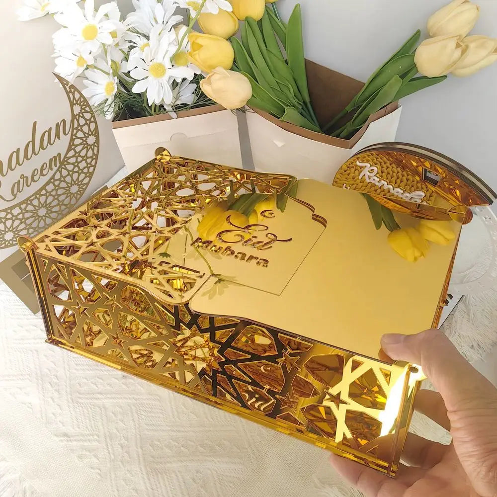 Luxuriöse Goldene Acryl Bonbon- und Aufbewahrungsbox – Elegante Ramadan & Festtagsdekoration