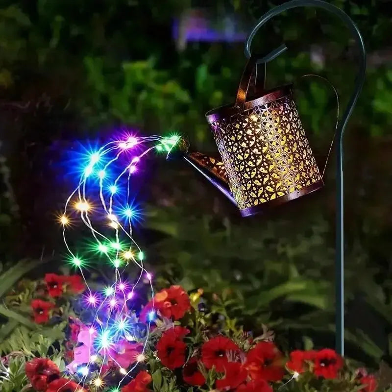 Solar-Gießkannenlampe mit LED-Lichterkette & Fließwasser-Effekt – Gartendekoration mit Haken
