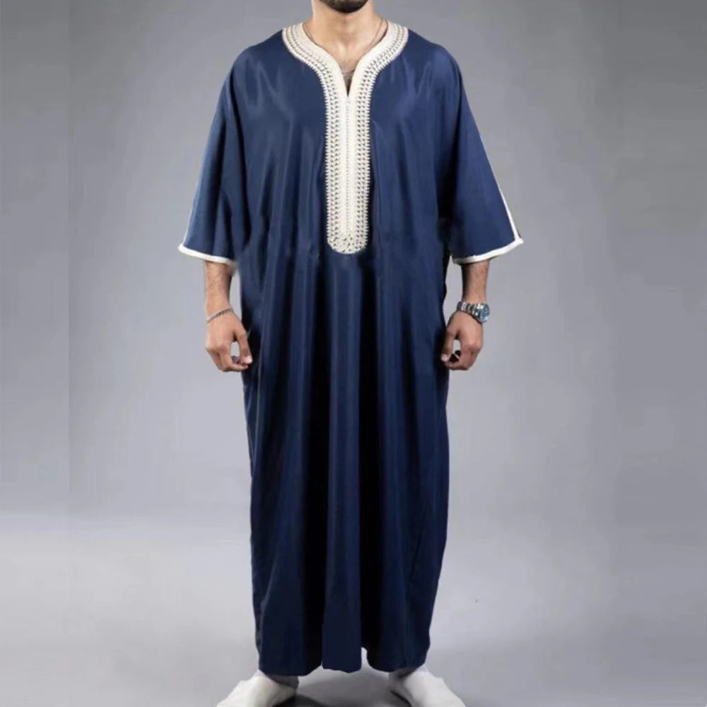 Herren Kaftan mit Stickerei – Locker geschnitten, kurzärmlig, atmungsaktiv – Traditionelles marokkanisches Design