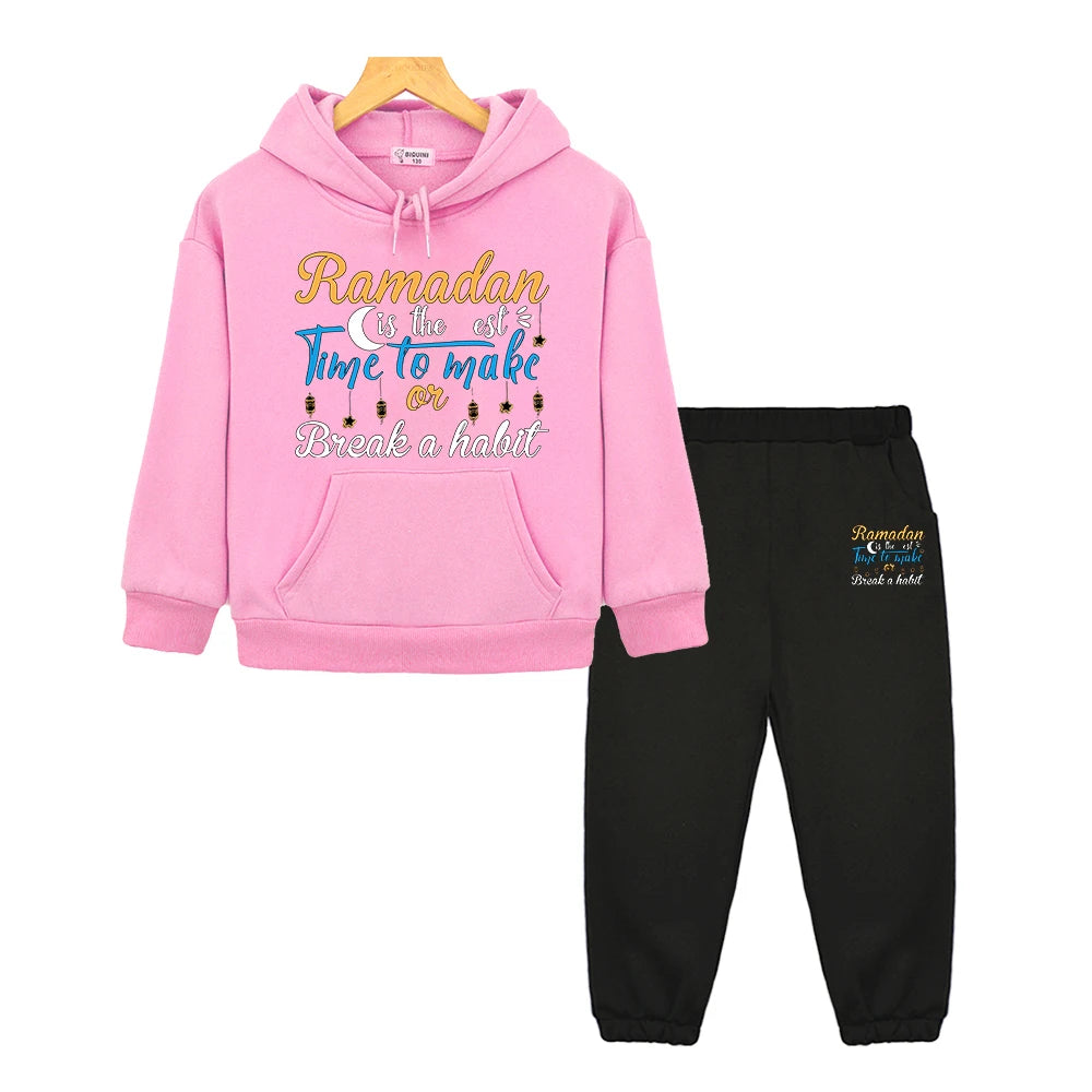 Children’s Ramadan Outfit – Hoodie Set for Boys & Girls with Moon Motif