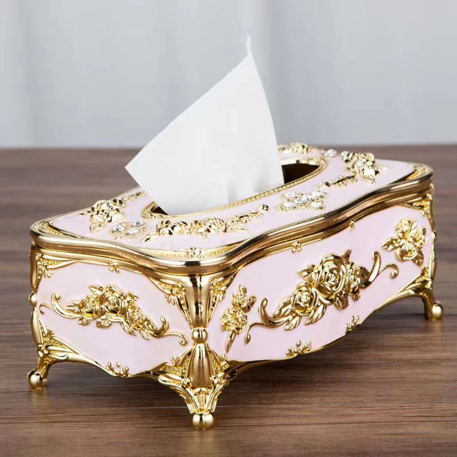 Europäische Taschentuchbox – Luxuriöser Tischspender mit Blumenverzierung, Hochwertiger Serviettenhalter für Wohnzimmer, Küche oder Hotel