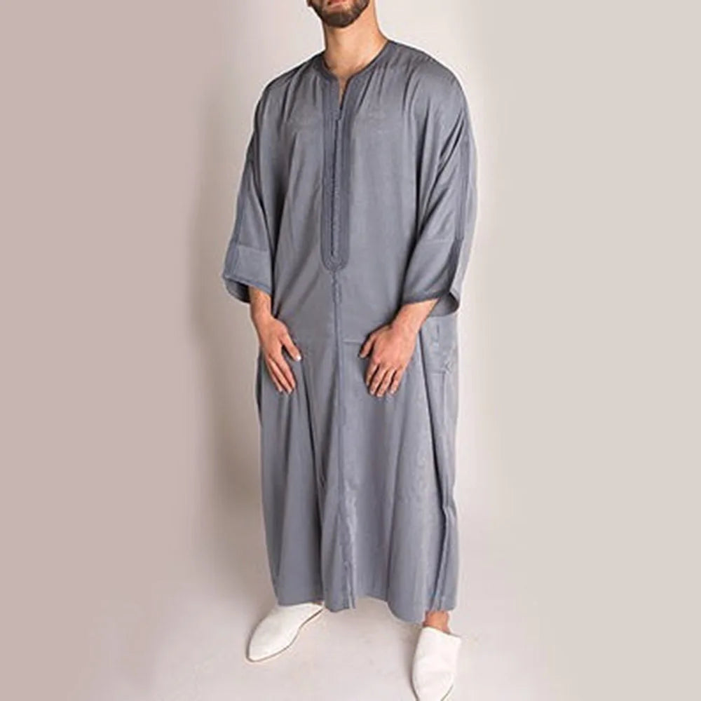 Eleganter Marokkanischer Kaftan für Herren – Lockerer Schnitt mit Traditionellem Stickmuster