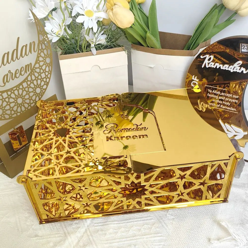 Luxuriöse Goldene Acryl Bonbon- und Aufbewahrungsbox – Elegante Ramadan & Festtagsdekoration