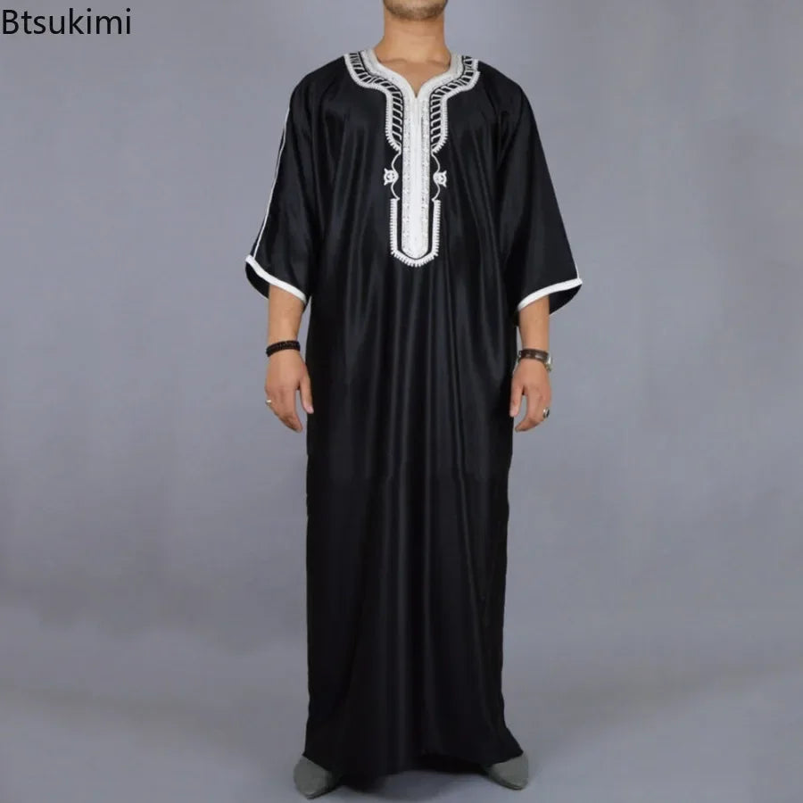Eleganter Marokkanischer Kaftan für Herren – Lockerer Schnitt mit Traditionellem Stickmuster