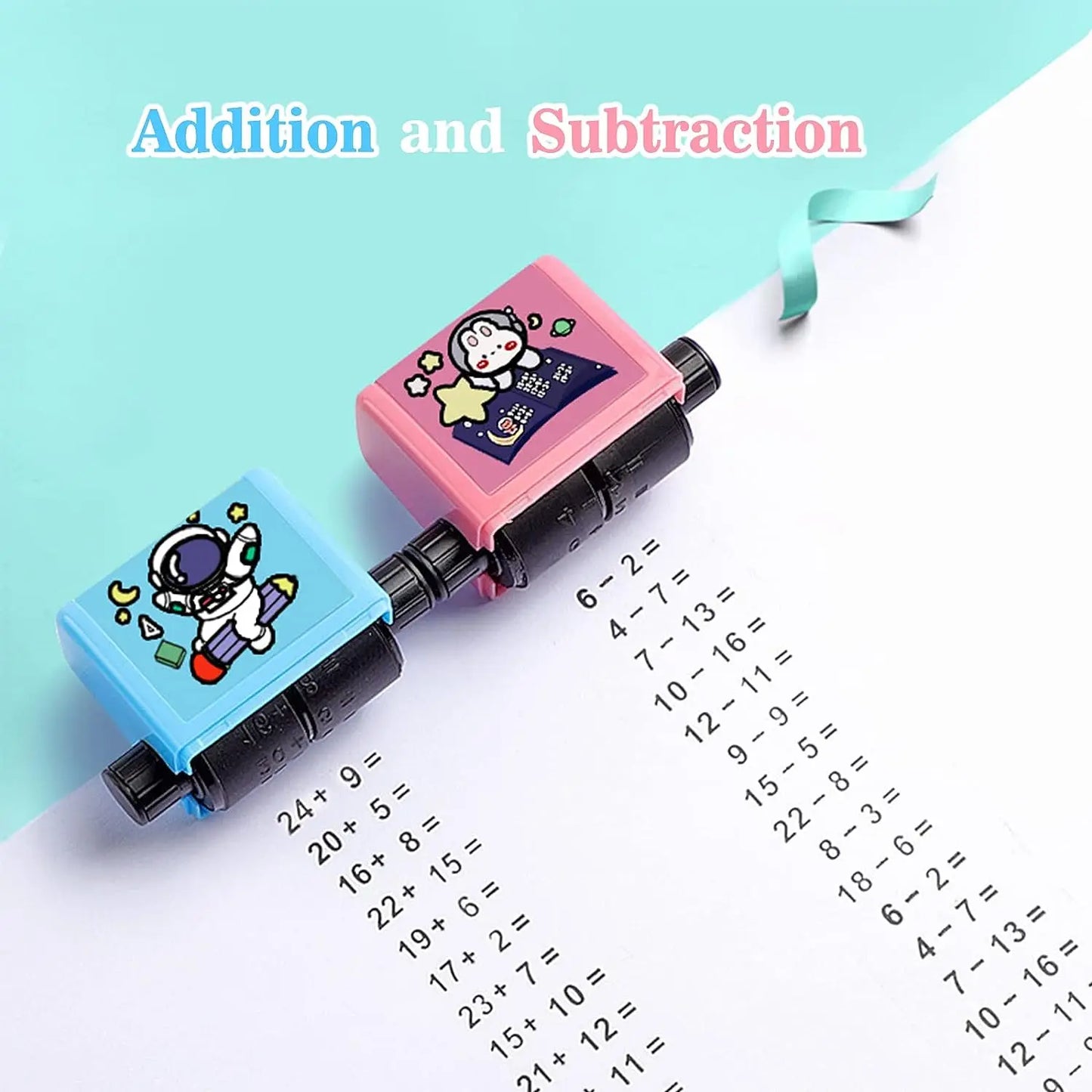 2-in-1 Mathe-Lernstempel für Kinder – Addieren & Subtrahieren mit Rollendesign